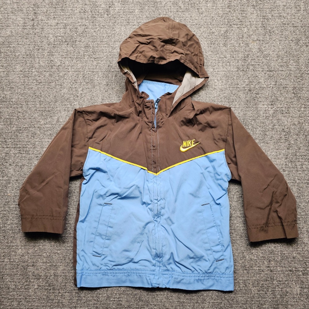 Nike Toddler Boys 3T Windrunner Hooded Jacket Brown Blue Full Zip Windbreaker
